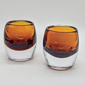 Crate & Barrel Amber Topaz Diva Glass Votive Candle Holders (2)